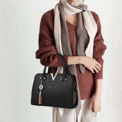 Croc Embossed Shoulder Handbag Elegant PU Leather Purse