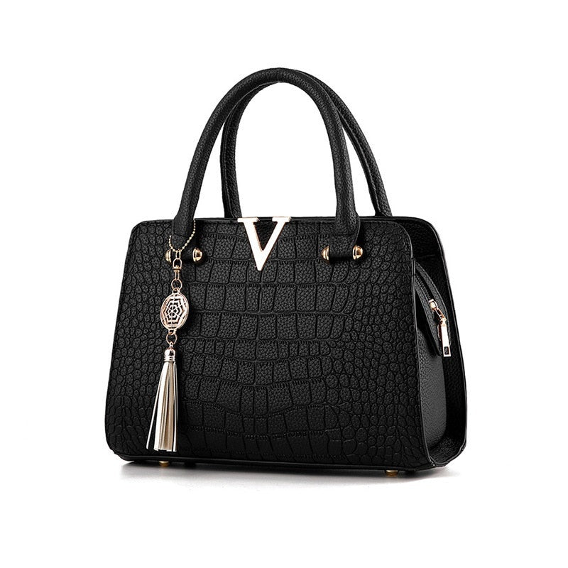 Croc Embossed Shoulder Handbag Elegant PU Leather Purse