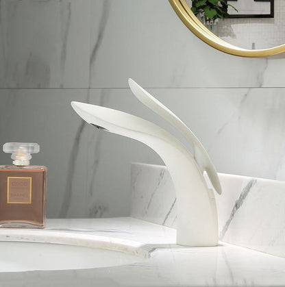 Curved Bathroom Faucet Rose Gold Single Handle Basin Tap