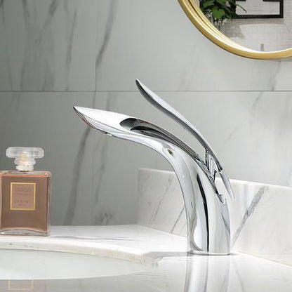 Curved Bathroom Faucet Rose Gold Single Handle Basin Tap