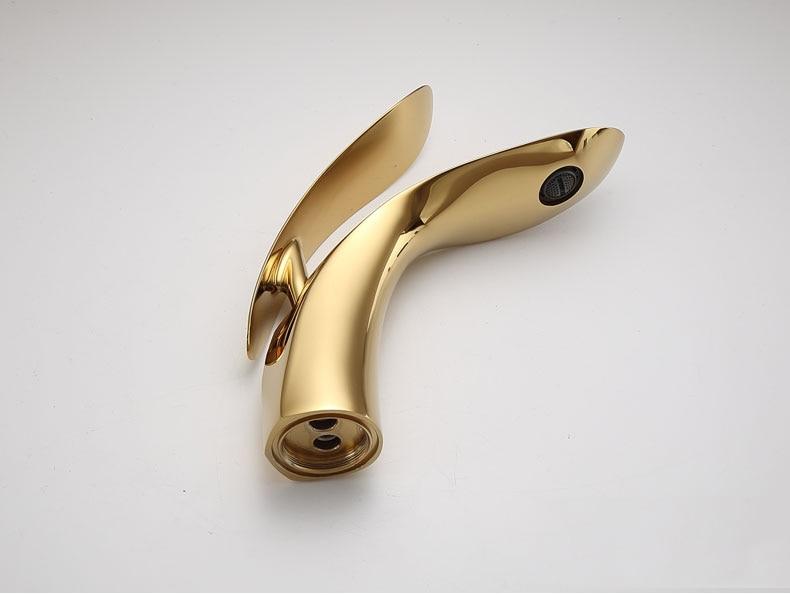 Curved Bathroom Faucet Rose Gold Single Handle Basin Tap