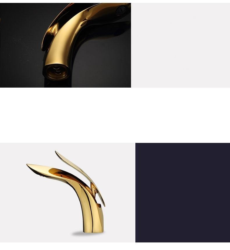 Curved Bathroom Faucet Rose Gold Single Handle Basin Tap
