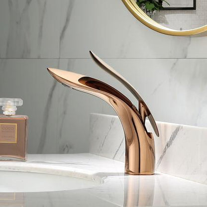 Curved Bathroom Faucet Rose Gold Single Handle Basin Tap
