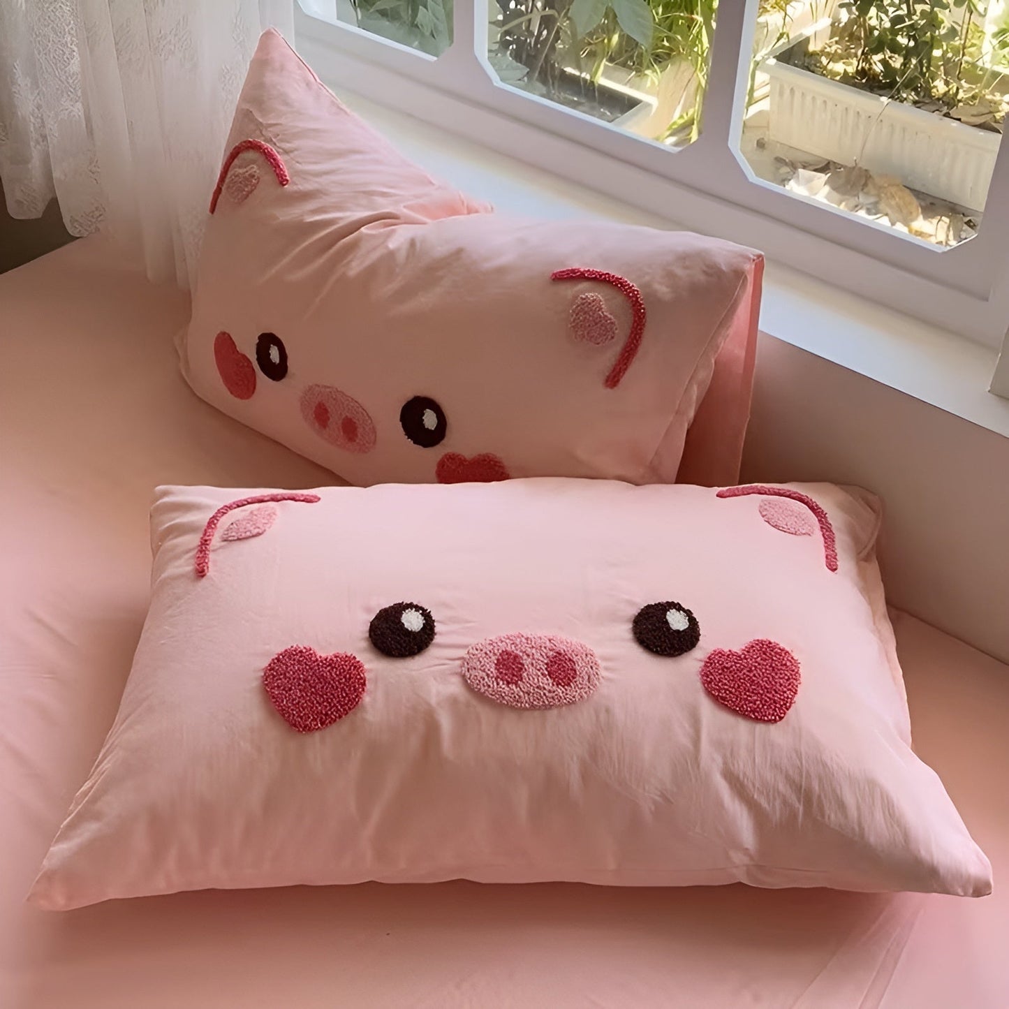 Cute Pig Bedding Set Soft Cartoon Quilt Cover Kids Bedroom Decor