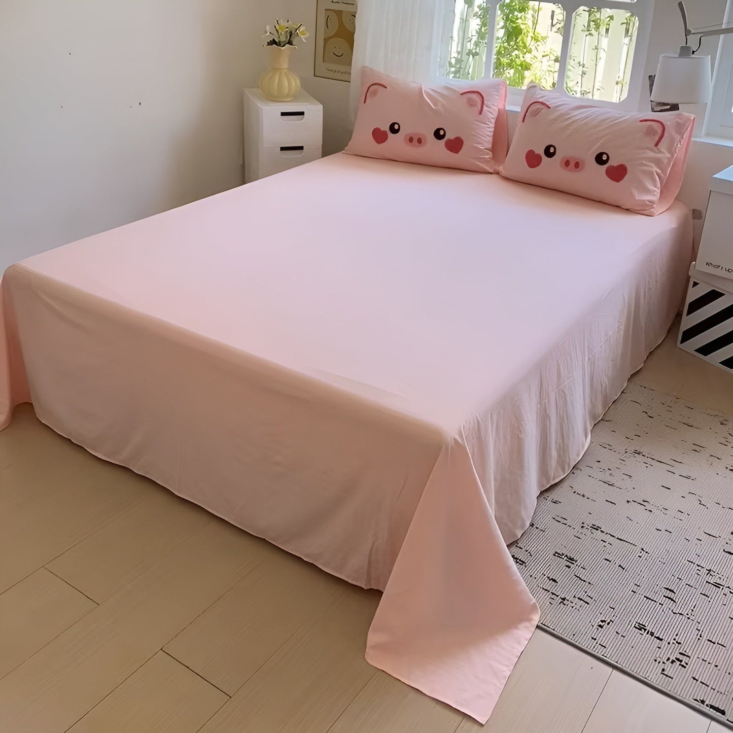 Cute Pig Bedding Set Soft Cartoon Quilt Cover Kids Bedroom Decor