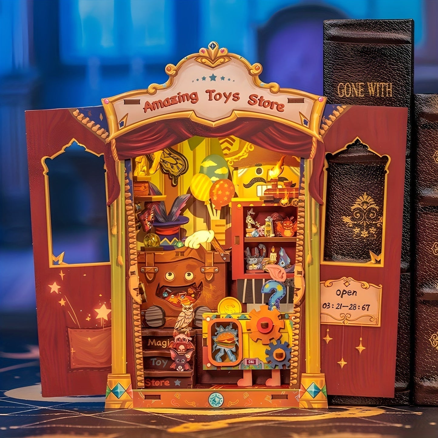 DIY Miniature Bookstore Kit Owl Theme Wooden Puzzle Lighted Display