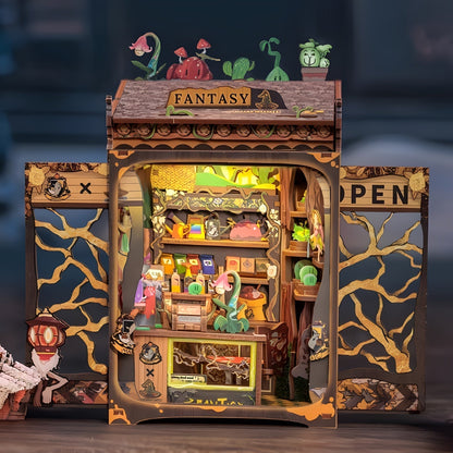 DIY Miniature Bookstore Kit Owl Theme Wooden Puzzle Lighted Display