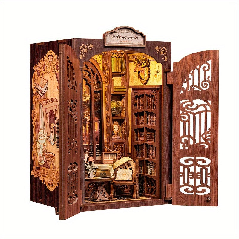 DIY Miniature Bookstore Kit Owl Theme Wooden Puzzle Lighted Display