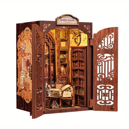 DIY Miniature Bookstore Kit Owl Theme Wooden Puzzle Lighted Display