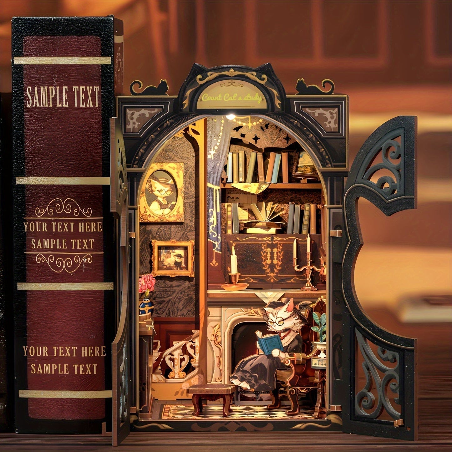 DIY Miniature Bookstore Kit Owl Theme Wooden Puzzle Lighted Display