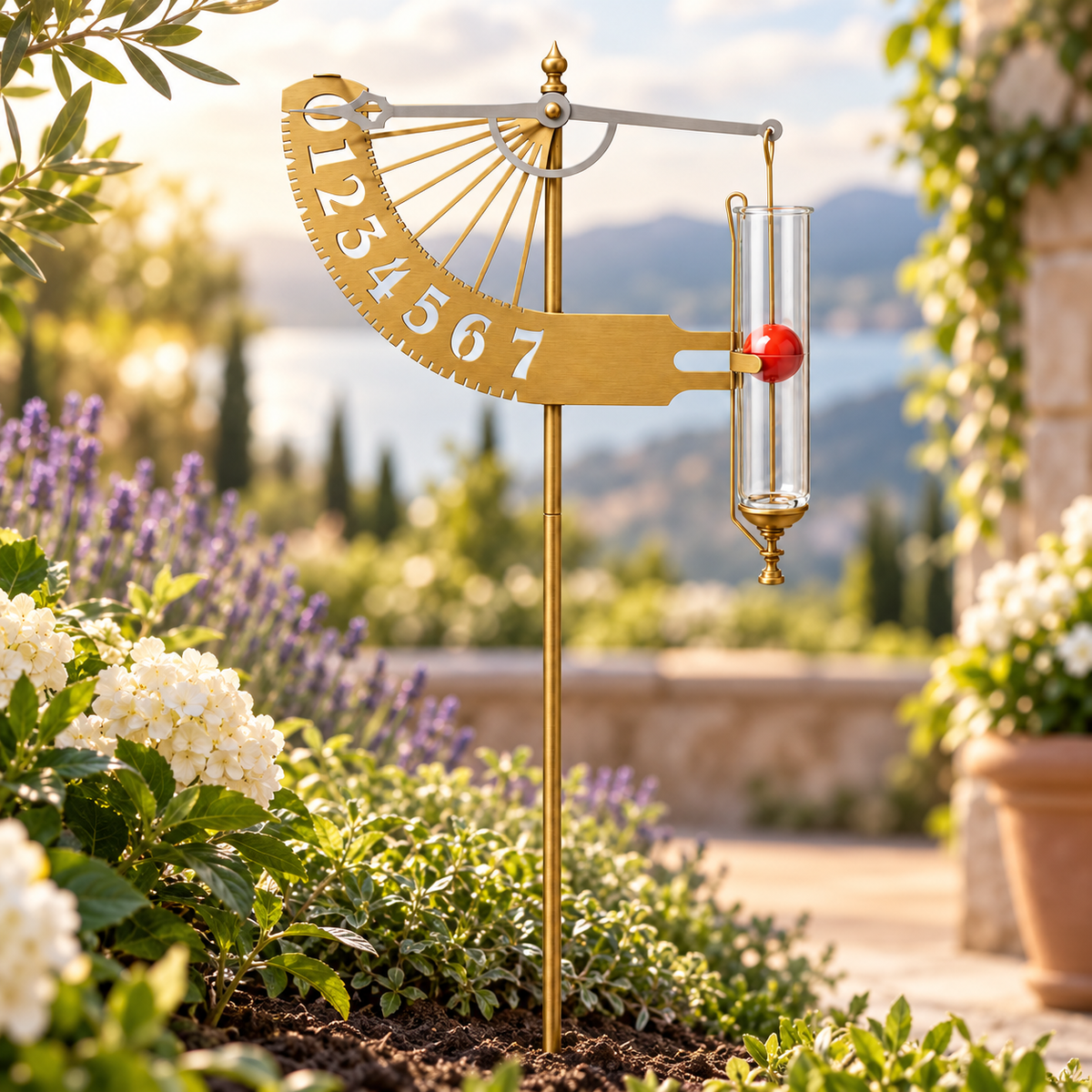 Decorative Outdoor Rain Gauge with Steel Garden Stake and Rising Ball Indicator