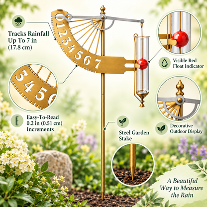 Decorative Outdoor Rain Gauge with Steel Garden Stake and Rising Ball Indicator