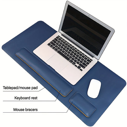 Desk Mat Set Wrist Rest Mouse Pad Keyboard Support PU Leather Desk Pad