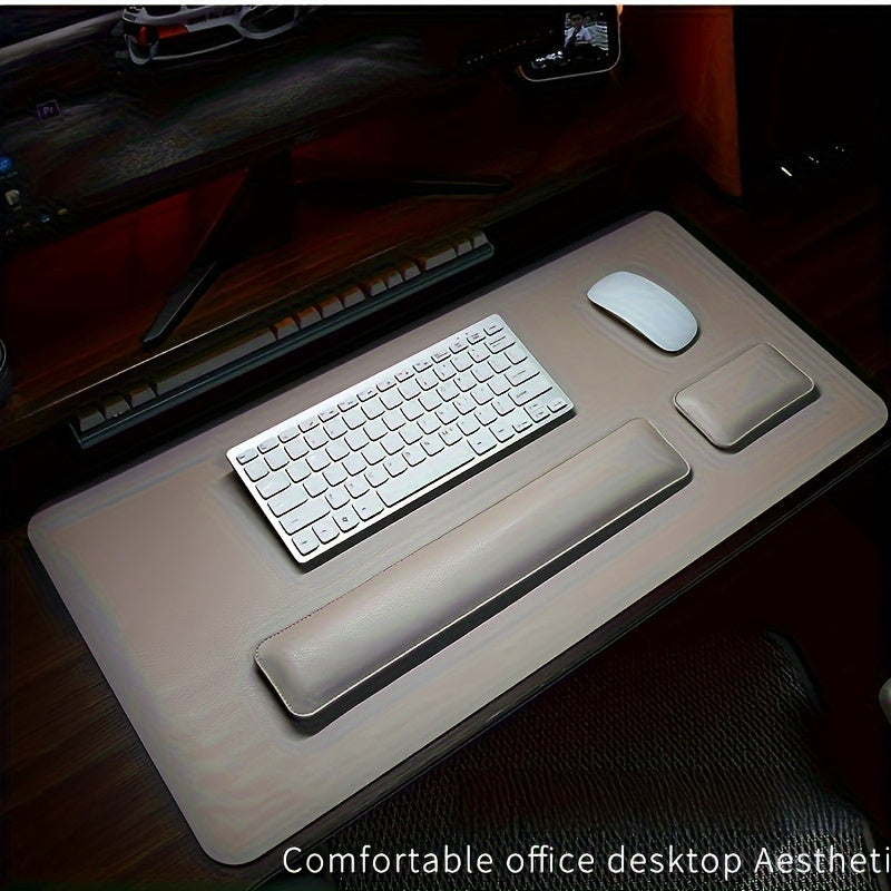 Desk Mat Set Wrist Rest Mouse Pad Keyboard Support PU Leather Desk Pad