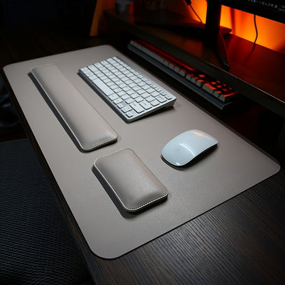 Desk Mat Set Wrist Rest Mouse Pad Keyboard Support PU Leather Desk Pad