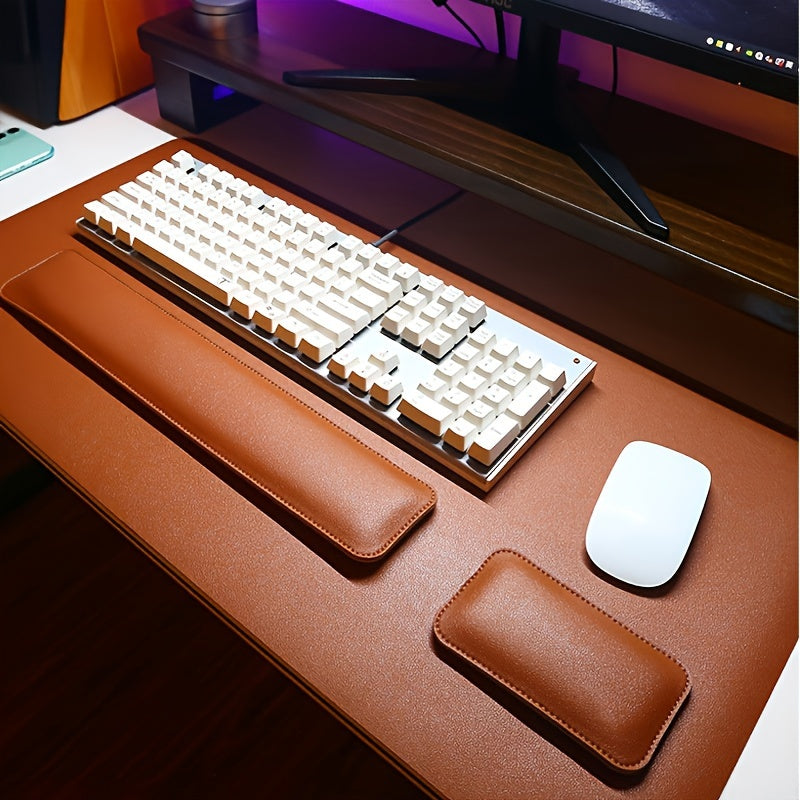 Desk Mat Set Wrist Rest Mouse Pad Keyboard Support PU Leather Desk Pad