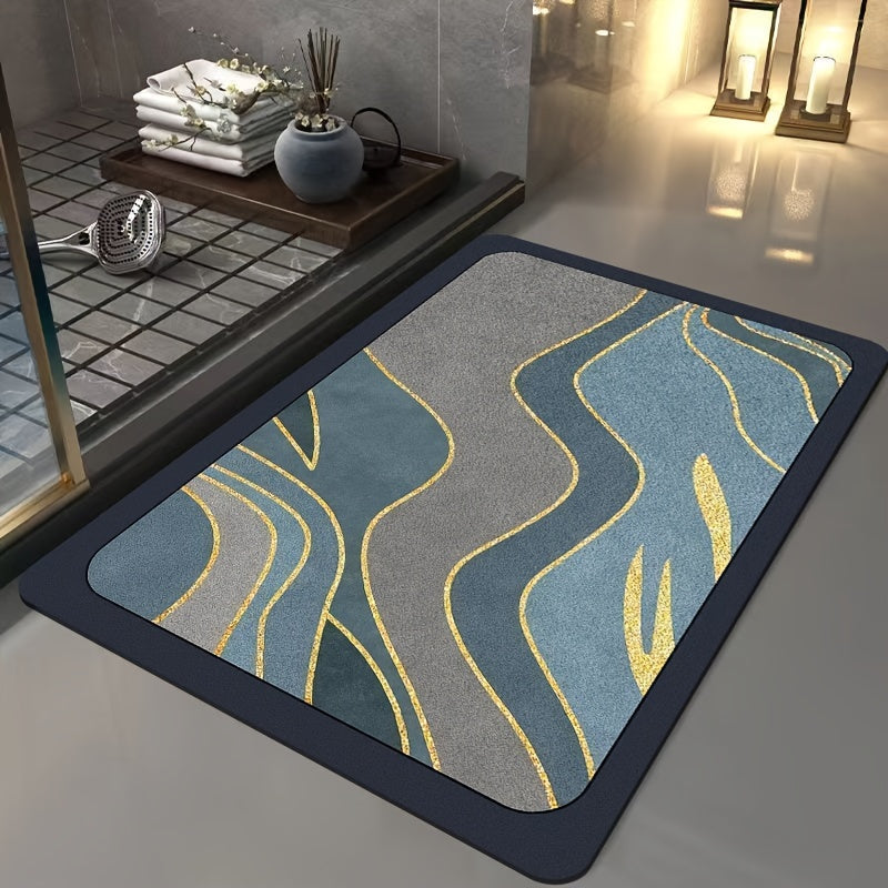 Diatomite Bath Mat Geometric Quick Dry Non Slip Bathroom Floor Rug