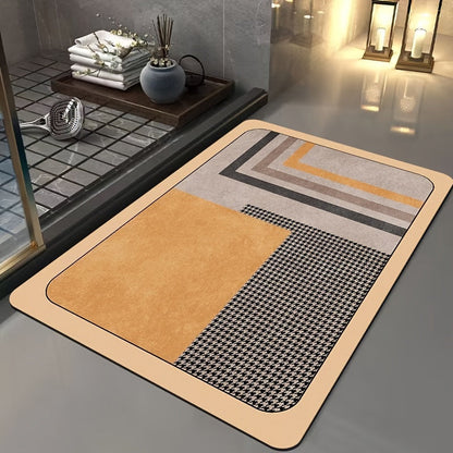 Diatomite Bath Mat Geometric Quick Dry Non Slip Bathroom Floor Rug