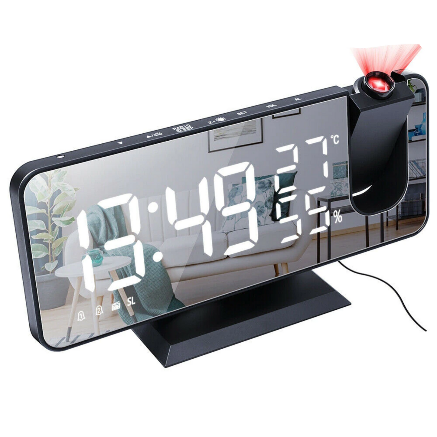 Digital Alarm Clock with LED Display Ceiling Time Projector FM Radio USB Charging Station