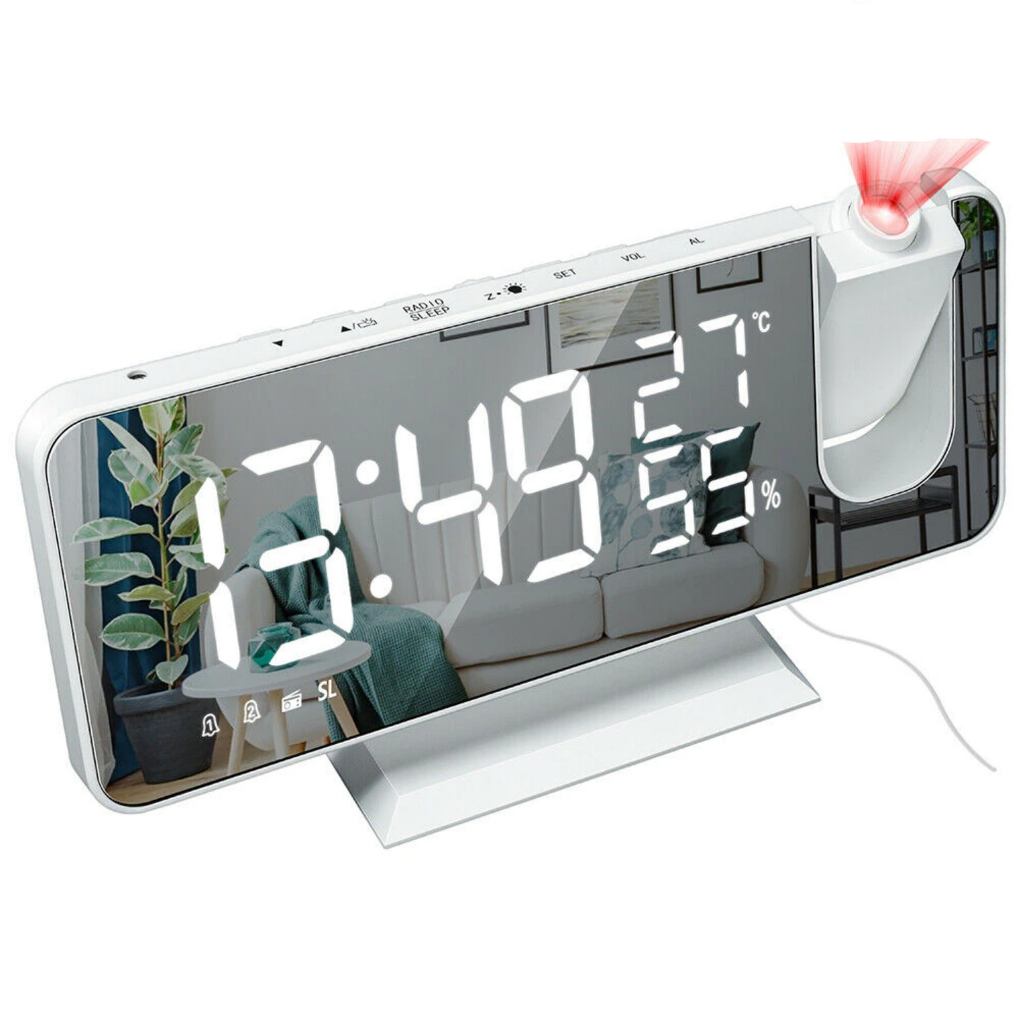 Digital Alarm Clock with LED Display Ceiling Time Projector FM Radio USB Charging Station