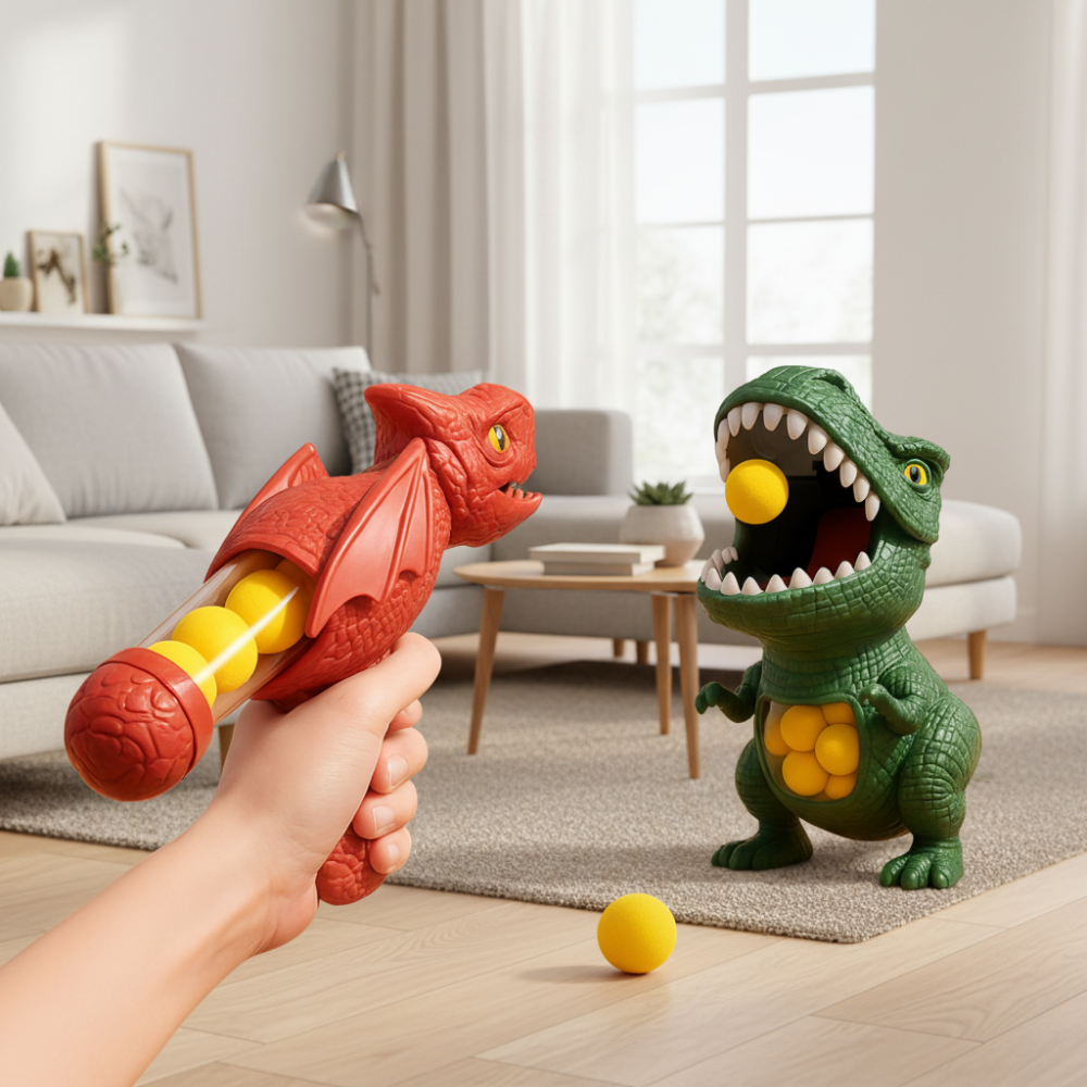 Dinosaur Foam Ball Shooter Toy Set for Kids Interactive Target Game