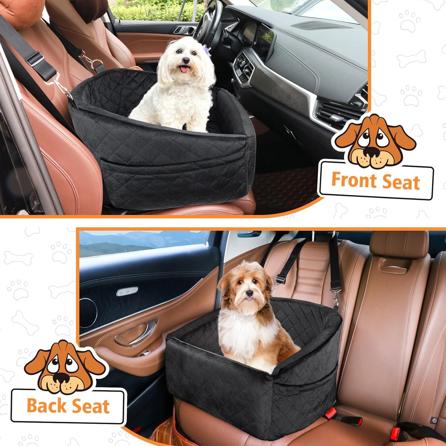 Dog Car Seat with Safety Belt and Storage Pockets for Small Dogs