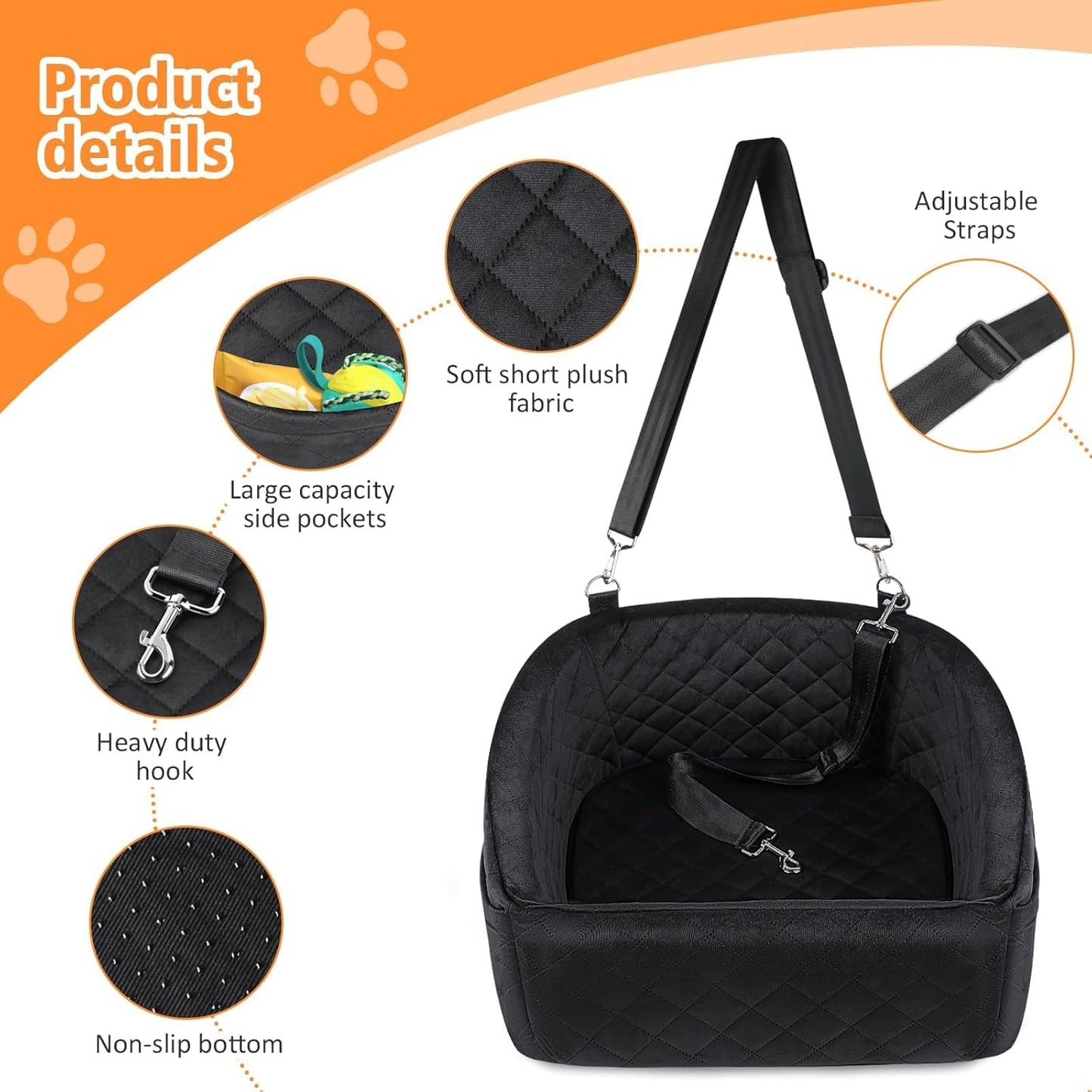 Dog Car Seat with Safety Belt and Storage Pockets for Small Dogs