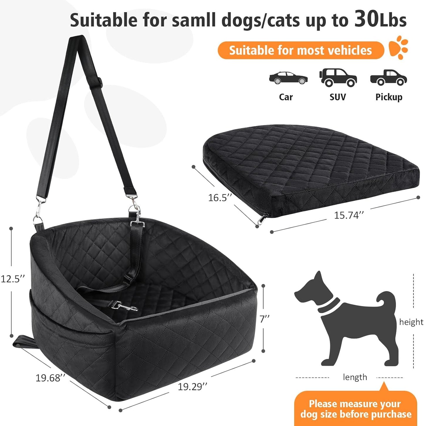 Dog Car Seat with Safety Belt and Storage Pockets for Small Dogs