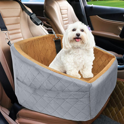 Dog Car Seat with Safety Belt and Storage Pockets for Small Dogs