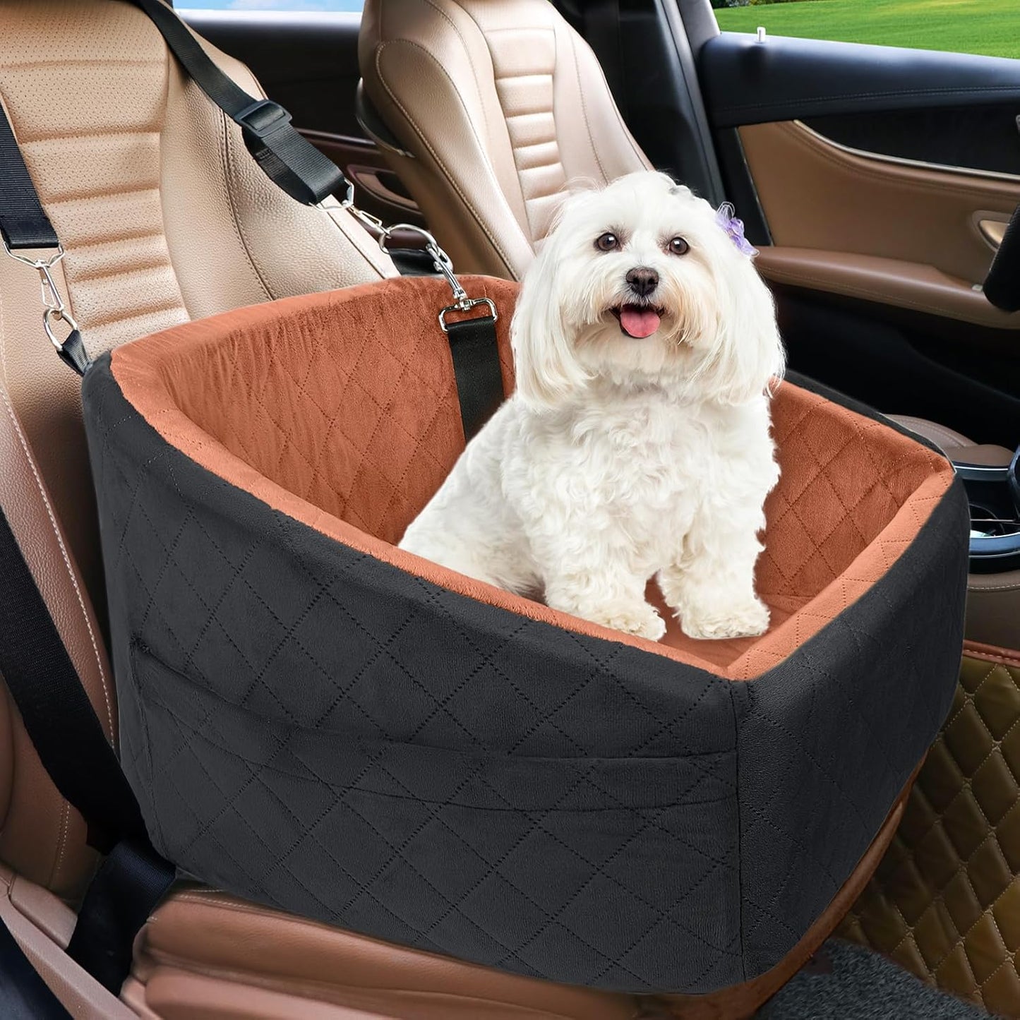 Dog Car Seat with Safety Belt and Storage Pockets for Small Dogs