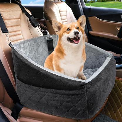 Dog Car Seat with Safety Belt and Storage Pockets for Small Dogs