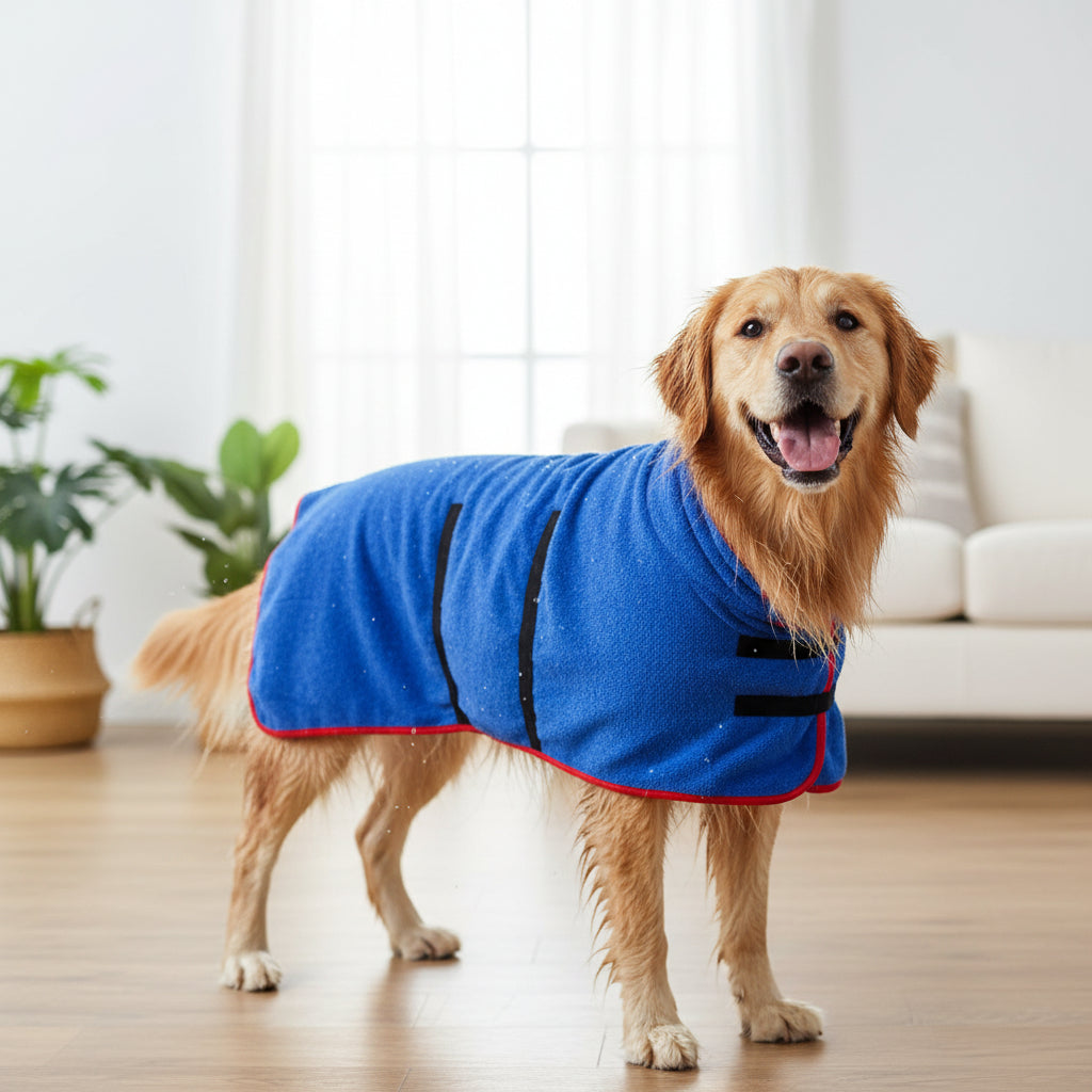 Tørringsovertræk til hund, absorberende badehåndklæde, justerbar pasform