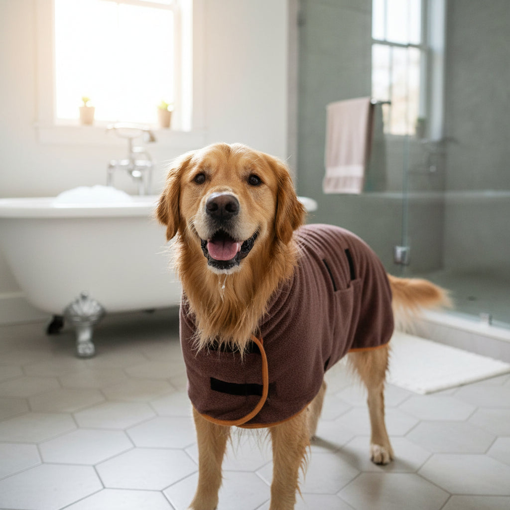 Tørringsovertræk til hund, absorberende badehåndklæde, justerbar pasform