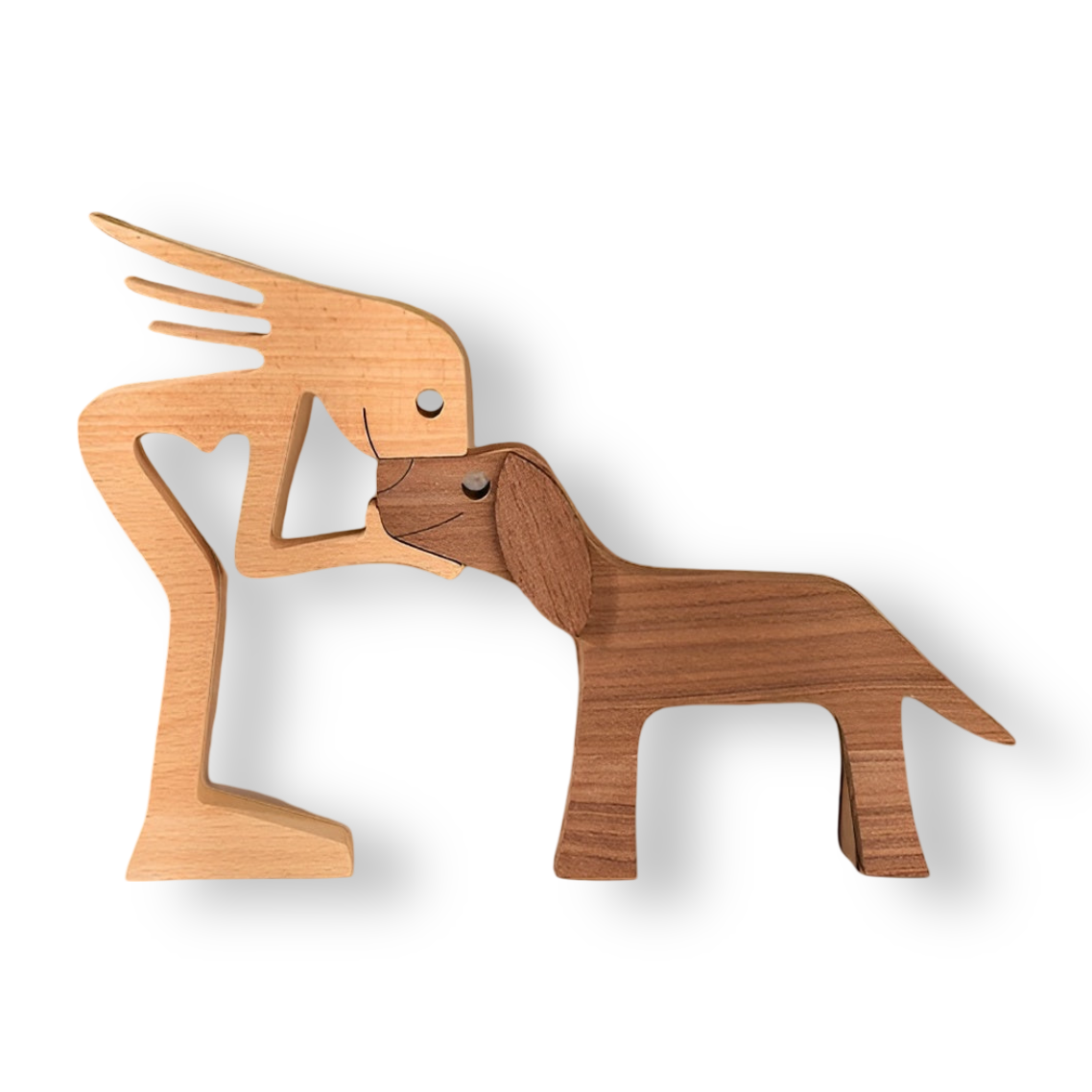 Dog Owner Wooden Sculpture Handmade Pet Bond Decor