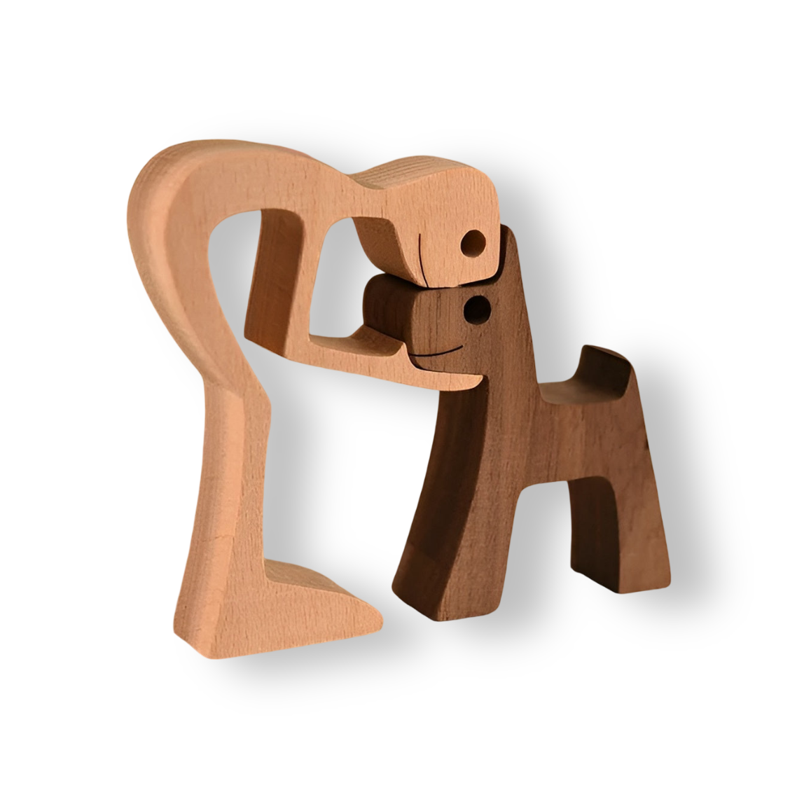 Dog Owner Wooden Sculpture Handmade Pet Bond Decor