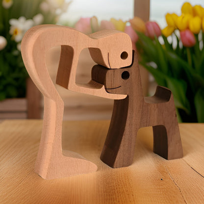 Dog Owner Wooden Sculpture Handmade Pet Bond Decor