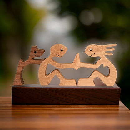 Dog Owner Wooden Sculpture Handmade Pet Bond Decor
