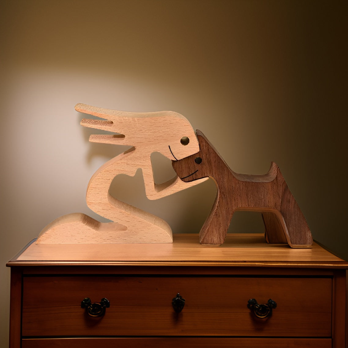 Dog Owner Wooden Sculpture Handmade Pet Bond Decor