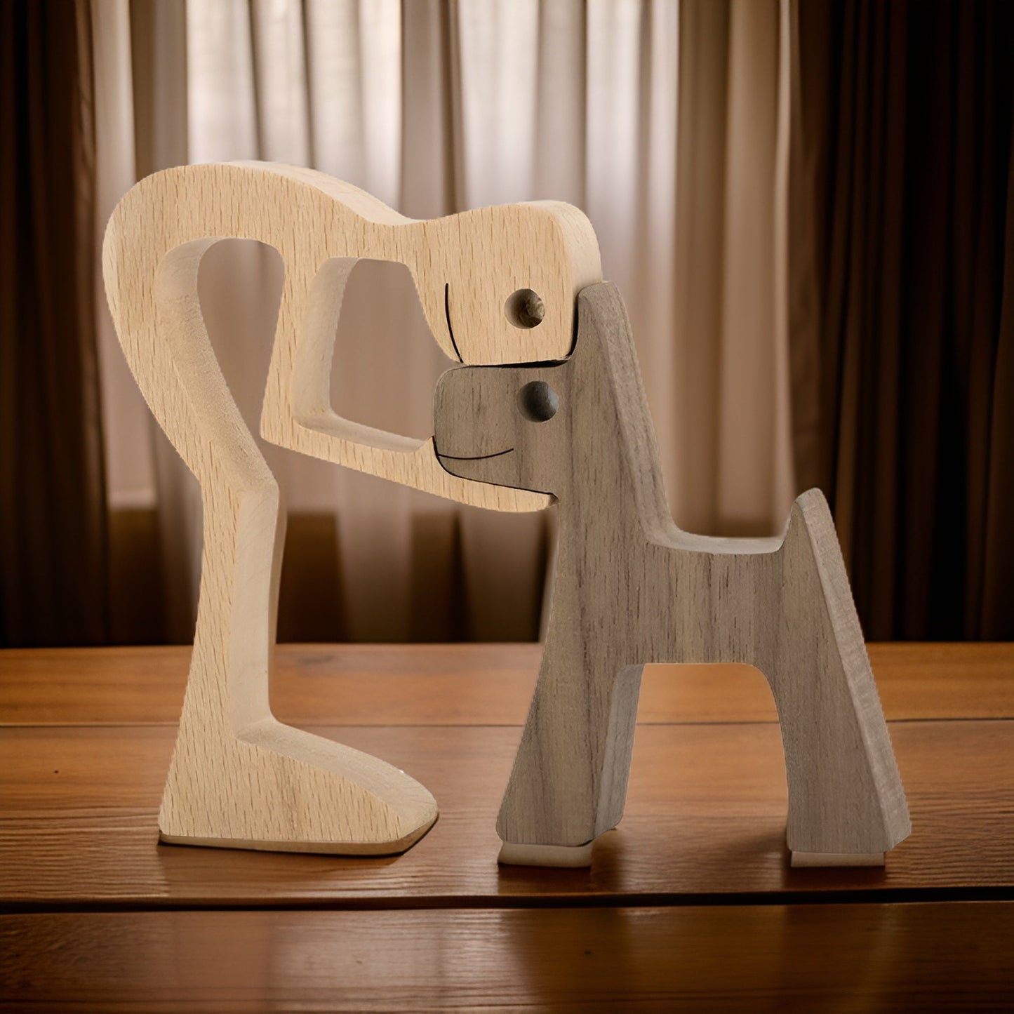 Dog Owner Wooden Sculpture Handmade Pet Bond Decor