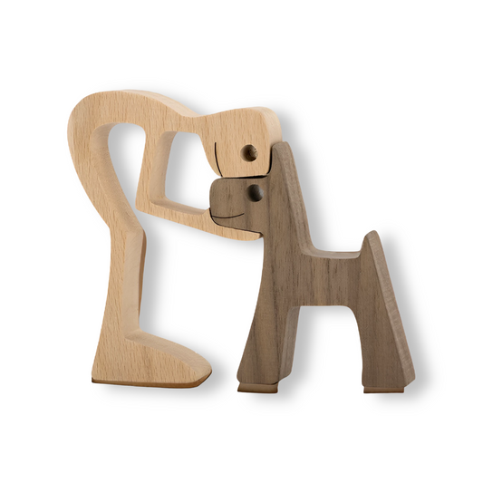 Dog Owner Wooden Sculpture Handmade Pet Bond Decor