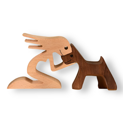 Dog Owner Wooden Sculpture Handmade Pet Bond Decor