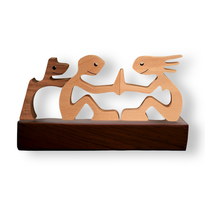 Dog Owner Wooden Sculpture Handmade Pet Bond Decor