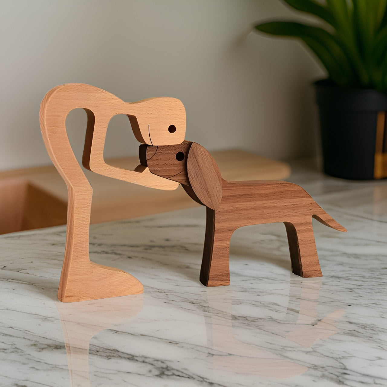 Dog Owner Wooden Sculpture Handmade Pet Bond Decor