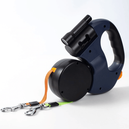 Double Dog Leash Retractable Dual Lead Anti Tangle LED Light