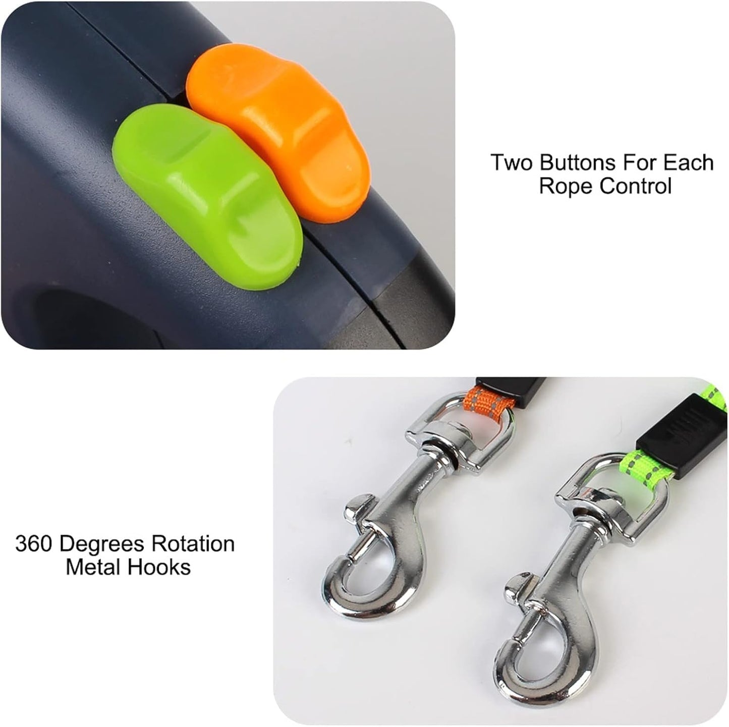 Double Dog Leash Retractable Dual Lead Anti Tangle LED Light