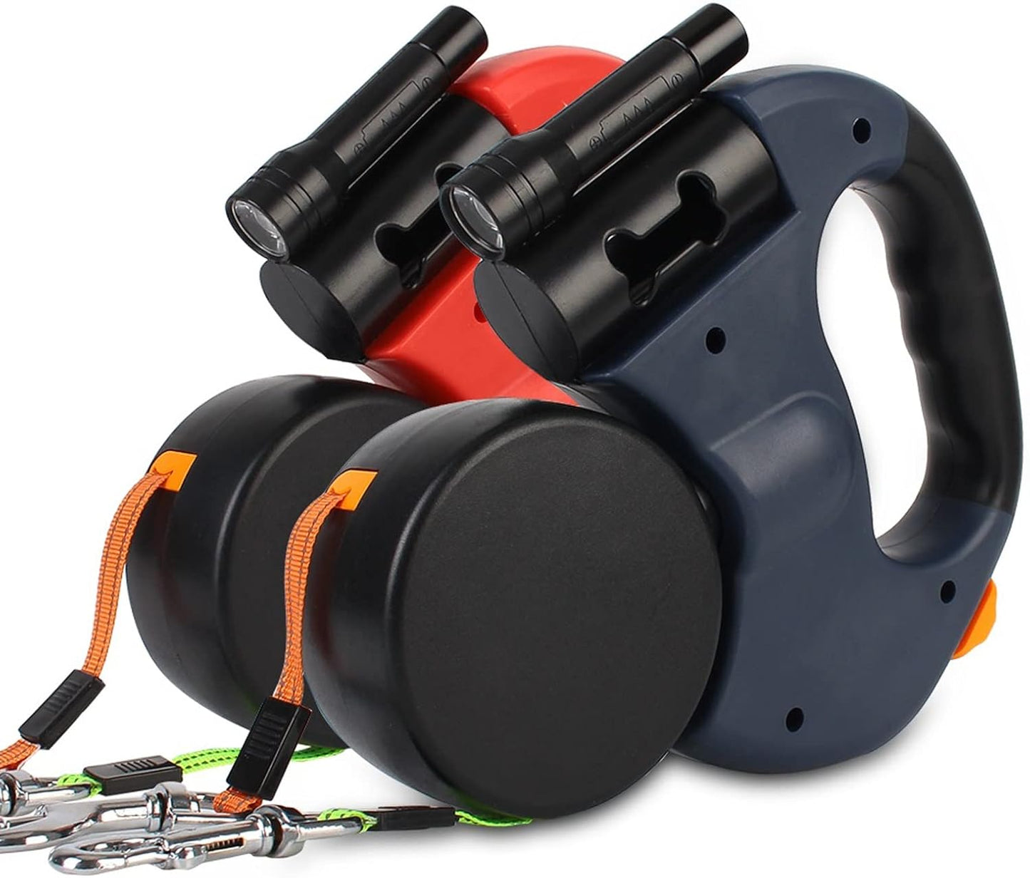 Double Dog Leash Retractable Dual Lead Anti Tangle LED Light