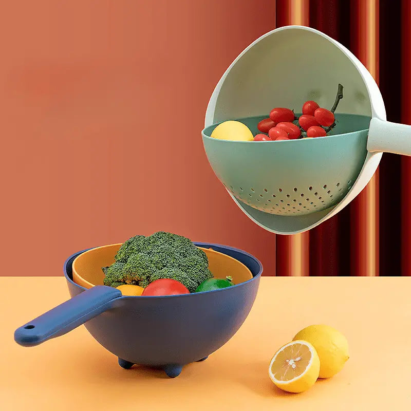 Double Layer Drain Basket Kitchen Dish Drying Organizer