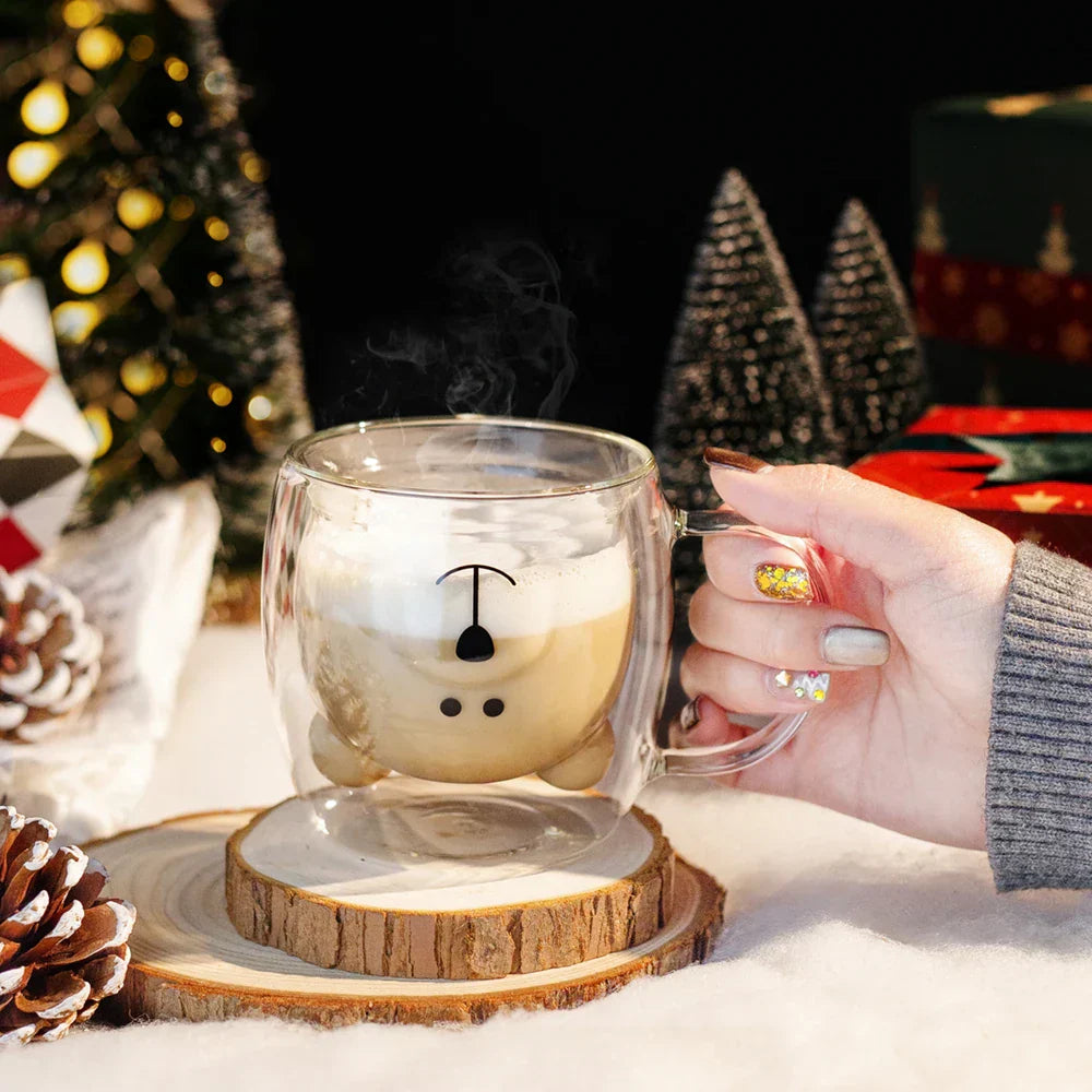 Double Wall Bear Glass Coffee Mug Borosilicate Drink Cup