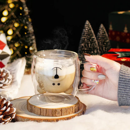Double Wall Bear Glass Coffee Mug Borosilicate Drink Cup