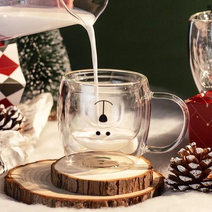 Double Wall Bear Glass Coffee Mug Borosilicate Drink Cup